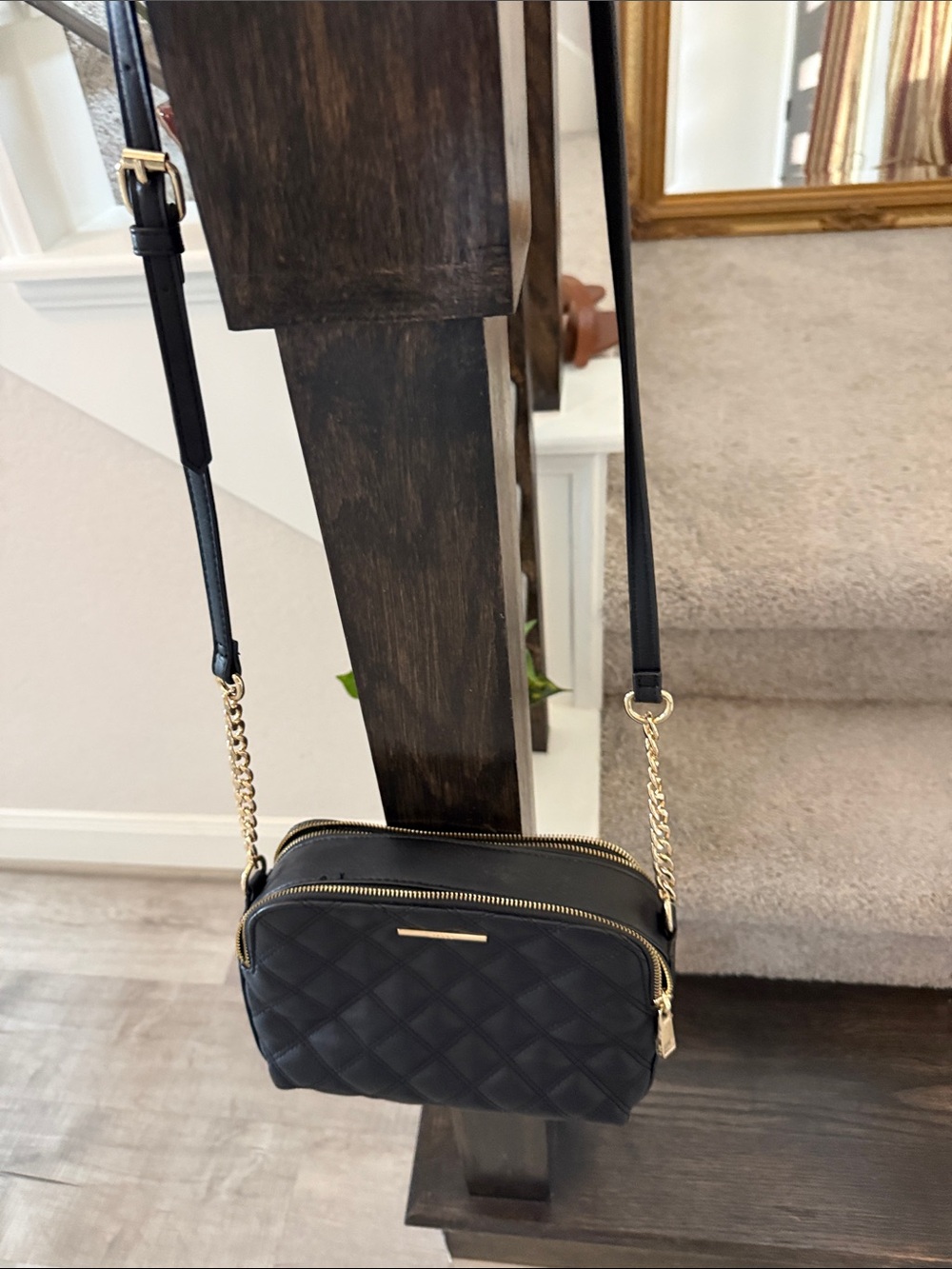 Black Quilted Crossbody Bag with Gold Hardware - Unknown Brand
